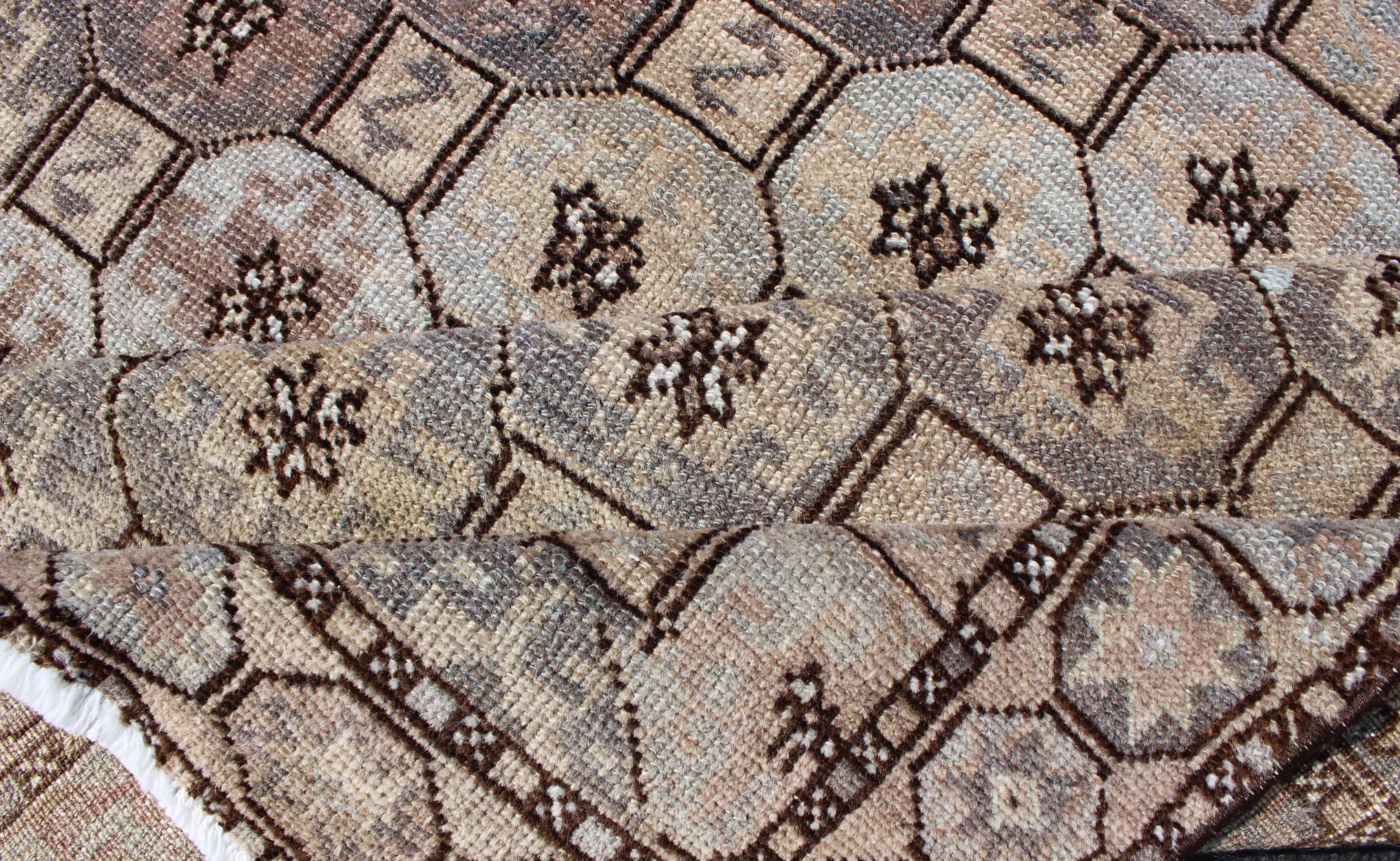 Earth Tone Vintage Persian Karadjeh Rug with All-Over Geometric Design In Excellent Condition In Atlanta, GA