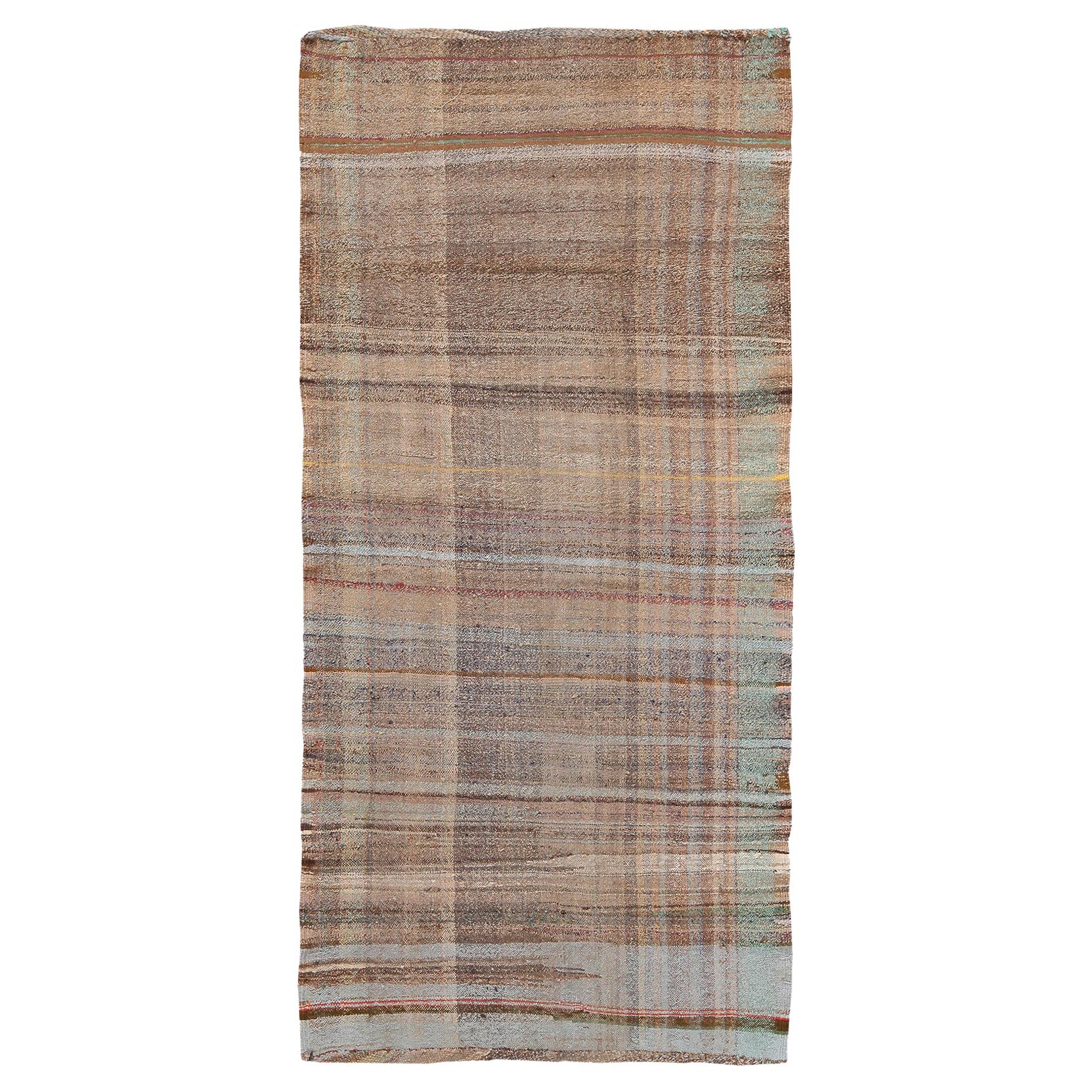 Earth Tone Vintage Persian Kilim Runner Rug. Size: 3 ft 3 in x 7 ft 2 in