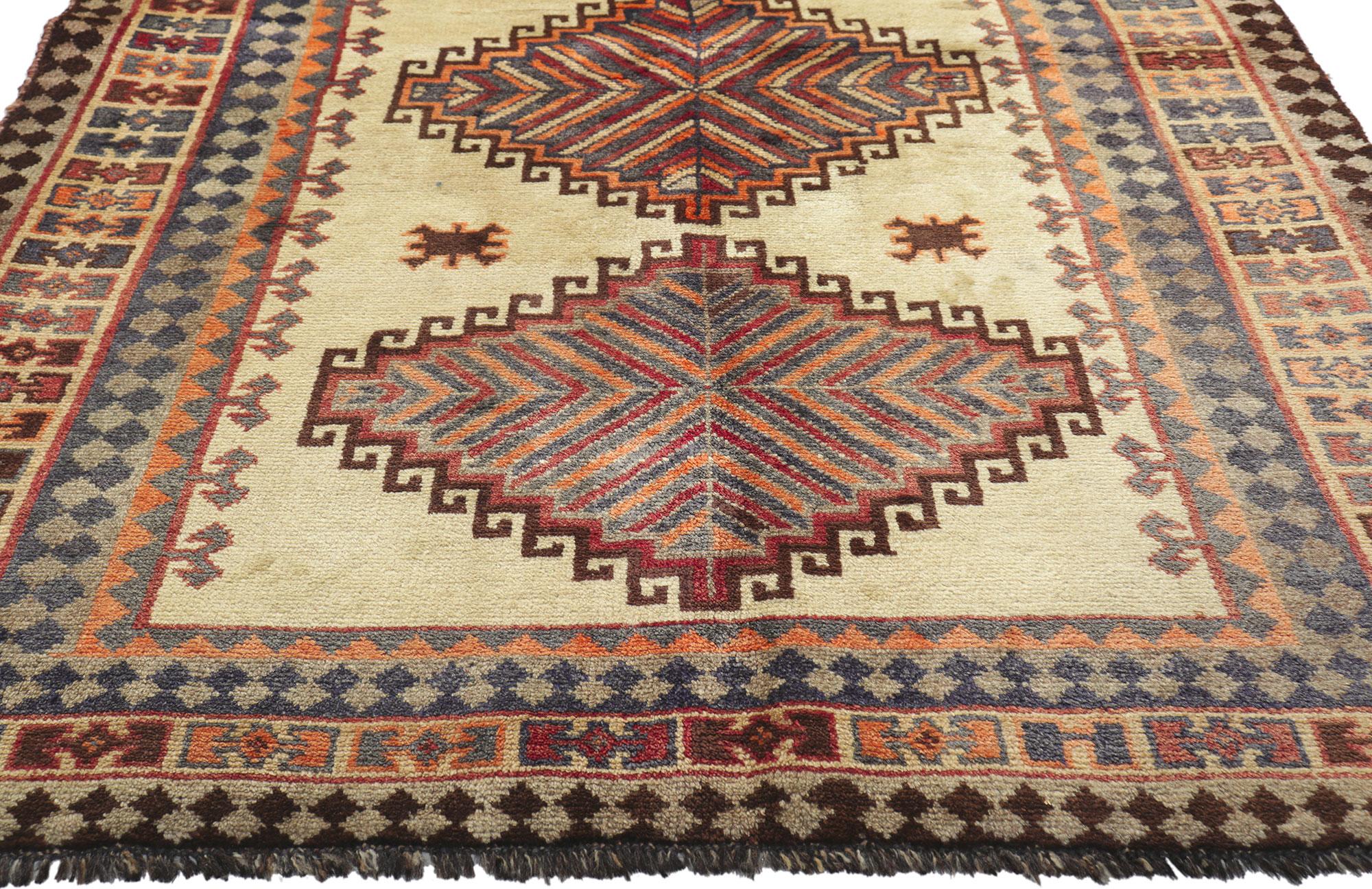 Earth-Tone Vintage Persian Shiraz Tribal Rug In Good Condition For Sale In Dallas, TX