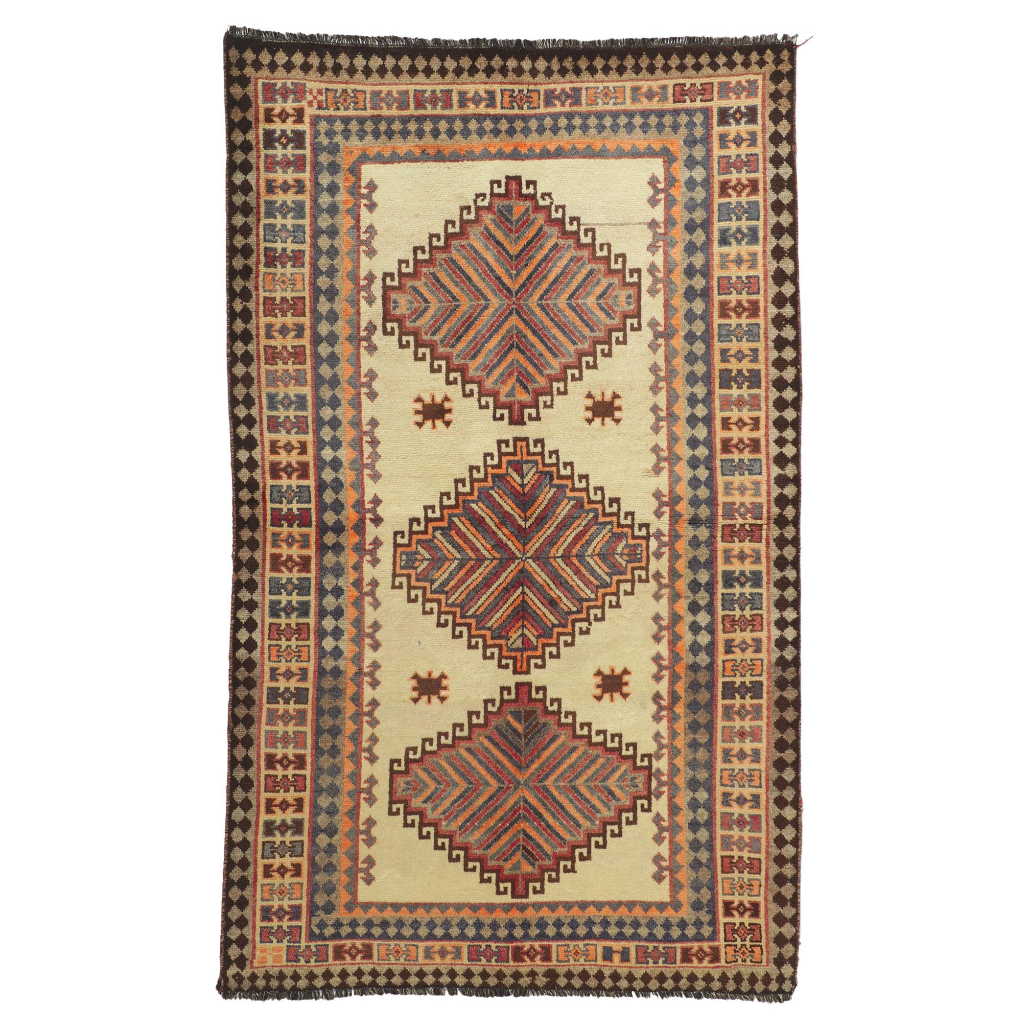 1960's Earth-Tone Persian Shiraz Rug with Modern Style