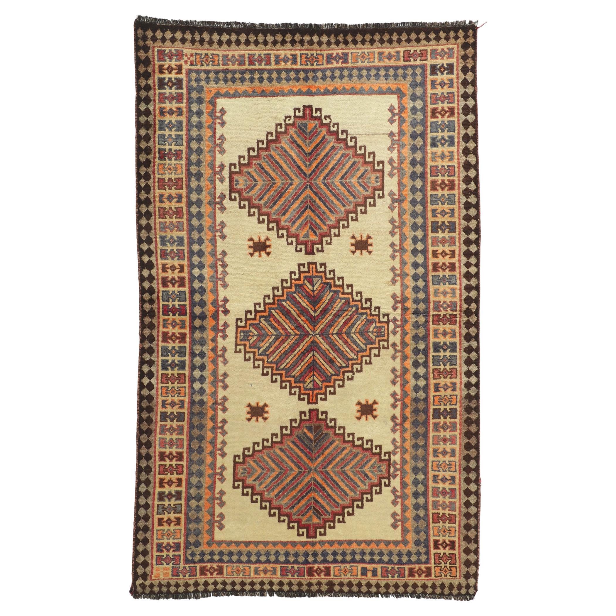 Earth-Tone Vintage Persian Shiraz Tribal Rug For Sale