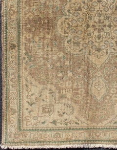 Vintage Tabriz Rug in Soft Neutrals Featuring Classic Central Medallion Design