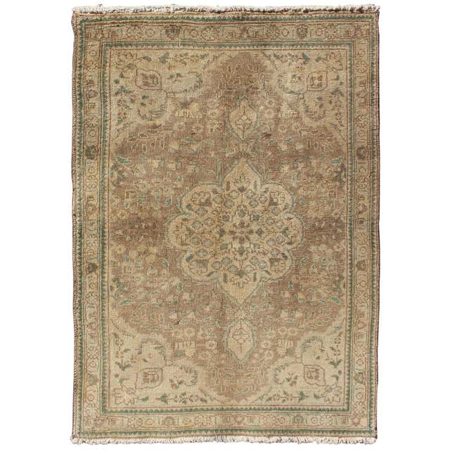Vintage Persian Tabriz Mahi Rug with Oval Medallion and Swirling Floral ...