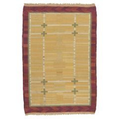 Earth-Tone Vintage Swedish Kilim Rollakan Rug