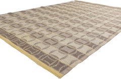 Earth-Tone Vintage Swedish Kilim Rollakan Rug with Dagaz Rune Nordic Style