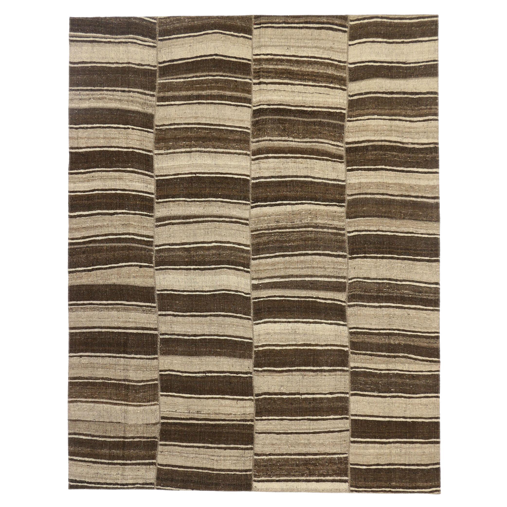 Earth-Tone Vintage Turkish Kilim Rug, Wabi-Sabi Embraces Rustic Finesse ...