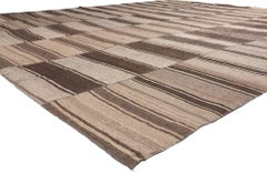 Earth-Tone Vintage Turkish Kilim Rug, Wabi-Sabi Embraces Sustainable Design