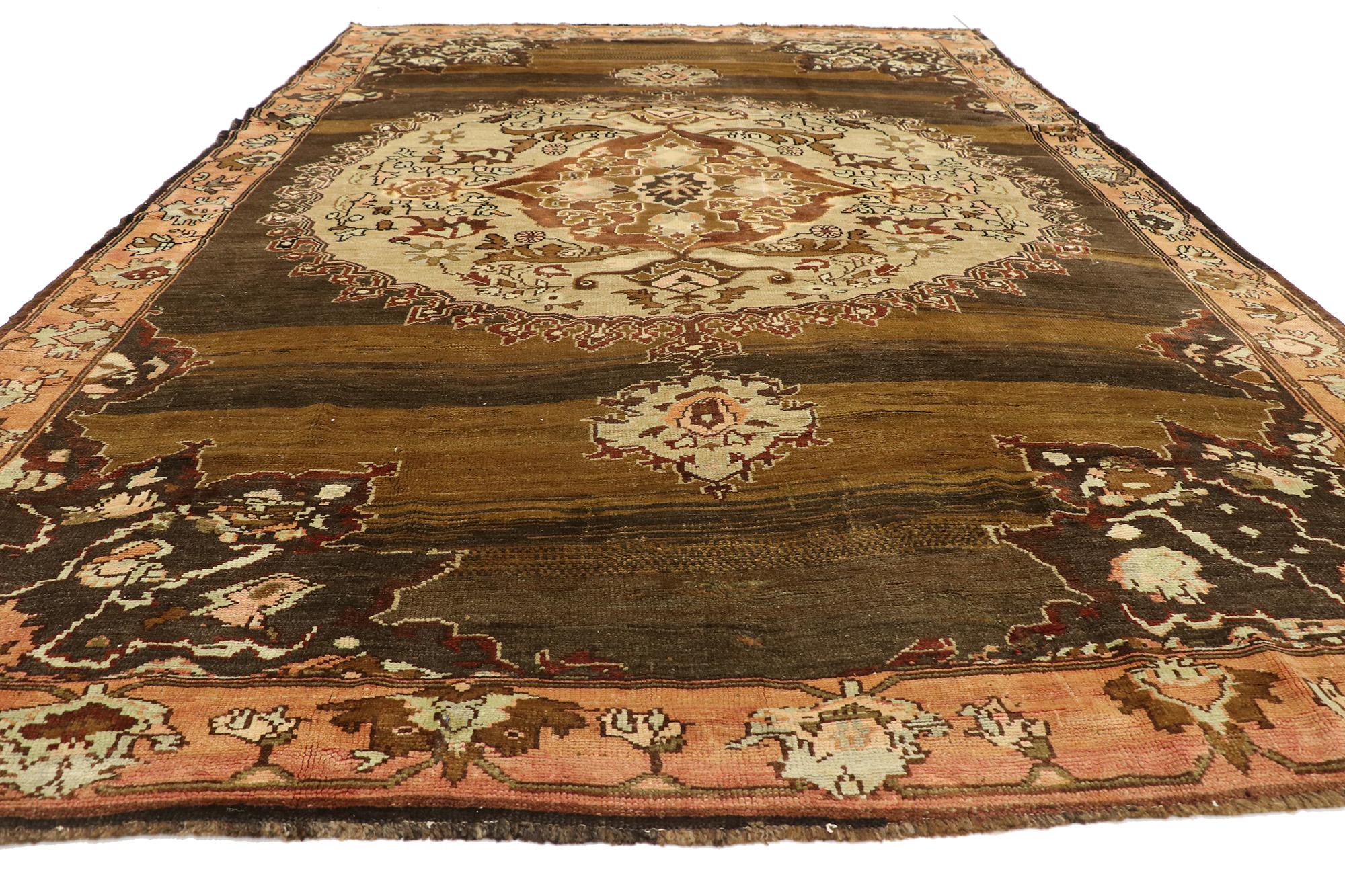 Hand-Knotted Earth-Tone Vintage Turkish Oushak Carpet For Sale