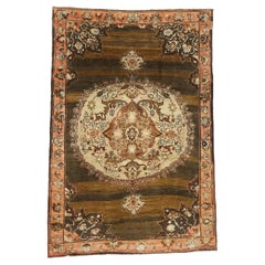 Earth-Tone Vintage Turkish Oushak Carpet 