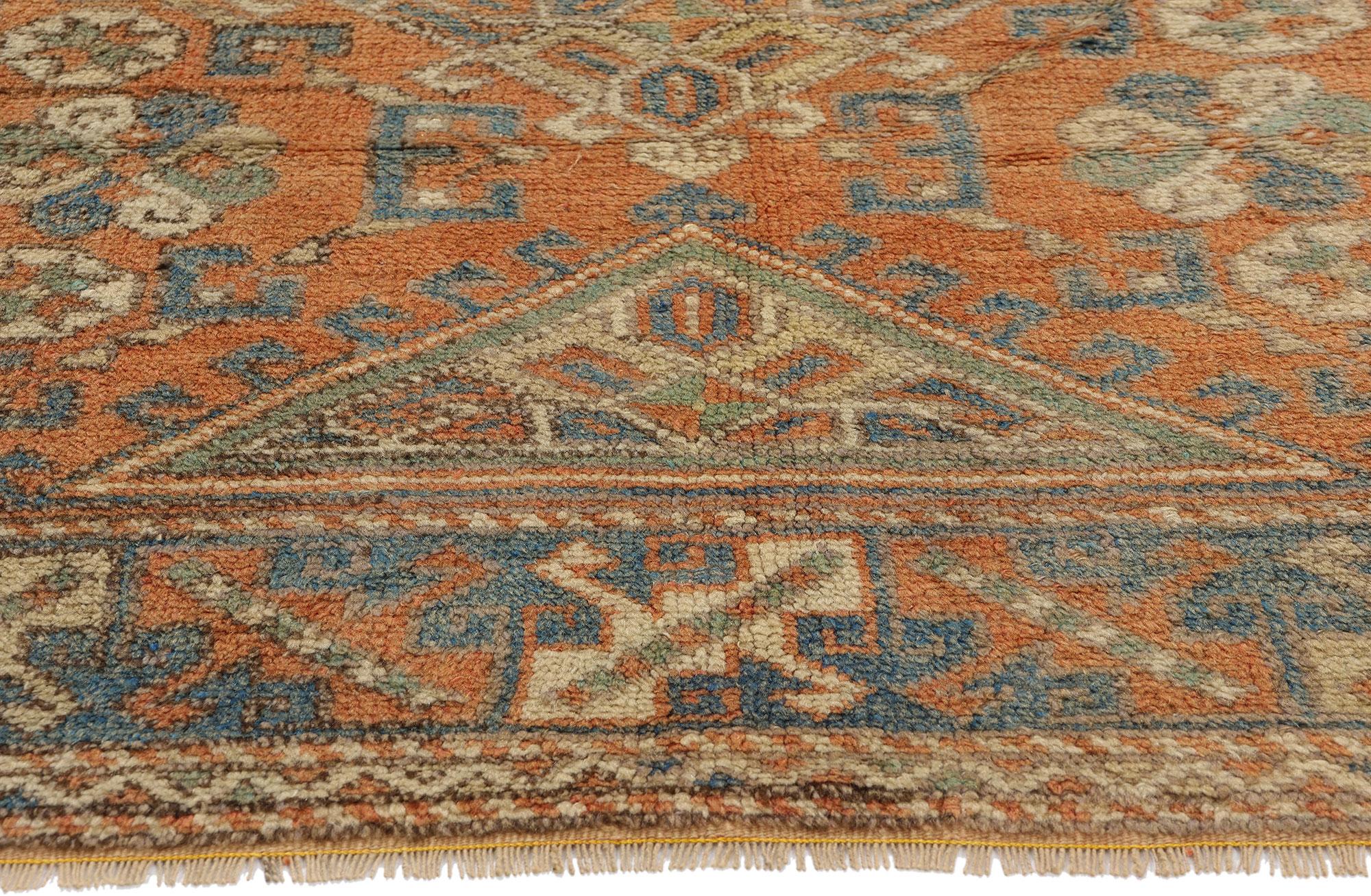 Hand-Knotted Earth-Tone Vintage Turkish Oushak Rug For Sale
