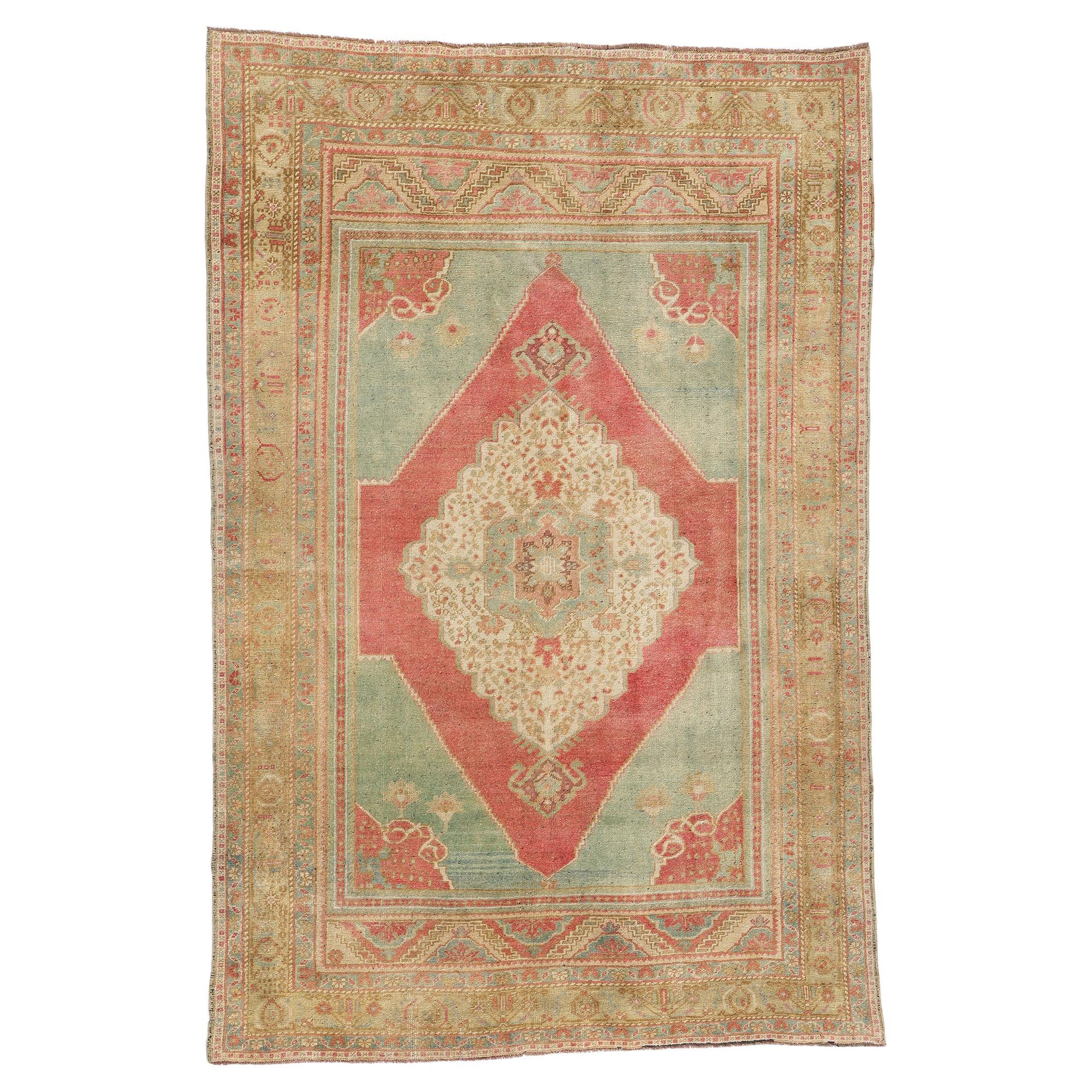 Earth-Tone Vintage Turkish Oushak Rug For Sale