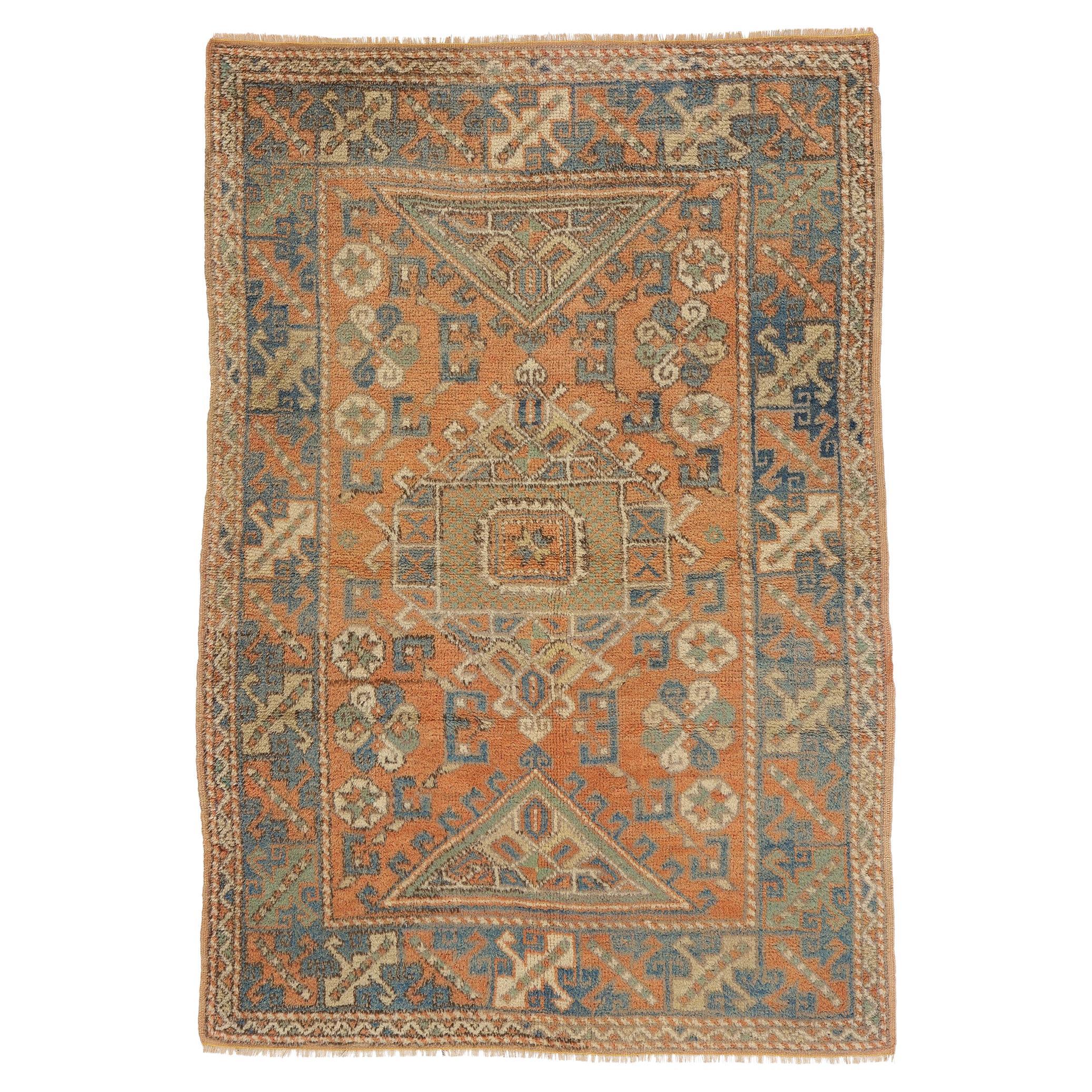 Earth-Tone Vintage Turkish Oushak Rug For Sale