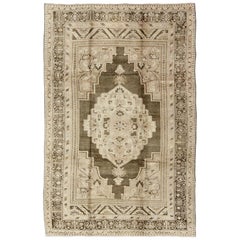 Earth Tone Vintage Turkish Oushak Rug with Tribal Geometric Designs