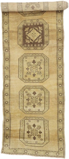 Earth-Tone Vintage Turkish Oushak Runner