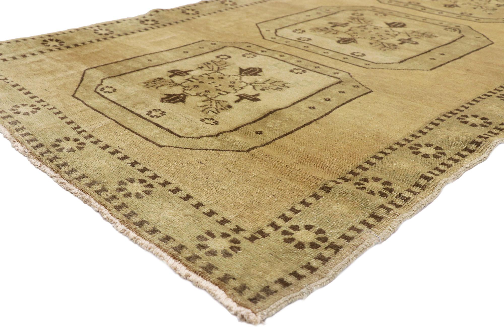 Hand-Knotted Earth-Tone Vintage Turkish Oushak Runner For Sale