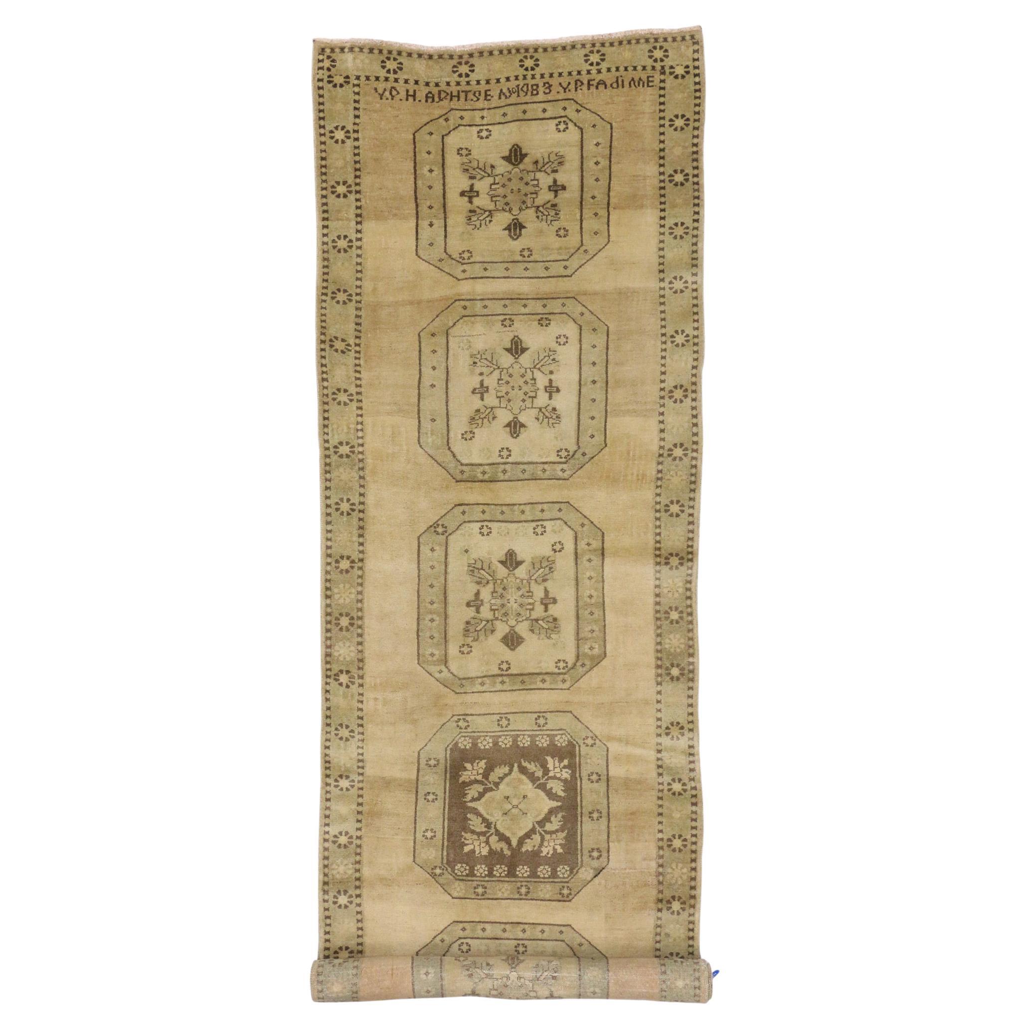 Earth-Tone Vintage Turkish Oushak Runner