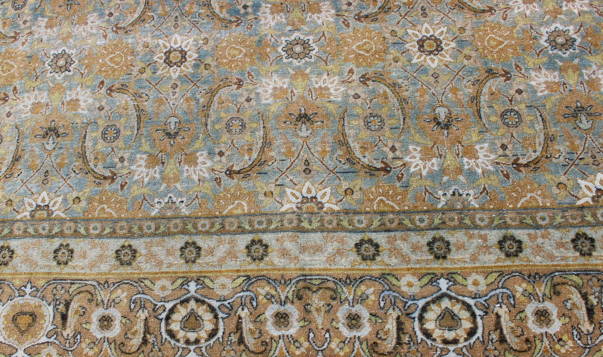 Earth-Toned Antique Persian Yazd Rug with Unique All-Over Sub-Geometric ...