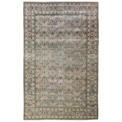 Earth-Toned Antique Persian Yazd Rug with Unique All-Over Sub-Geometric Design