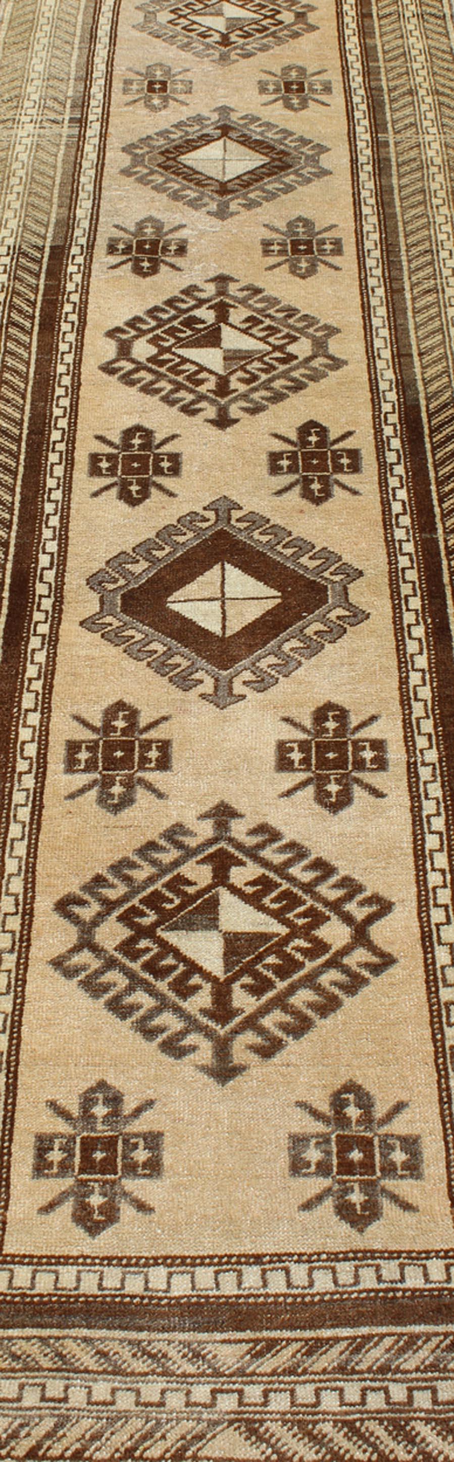 Earth-Toned Vintage Turkish Oushak Runner with Stacked Medallion Design For Sale 5