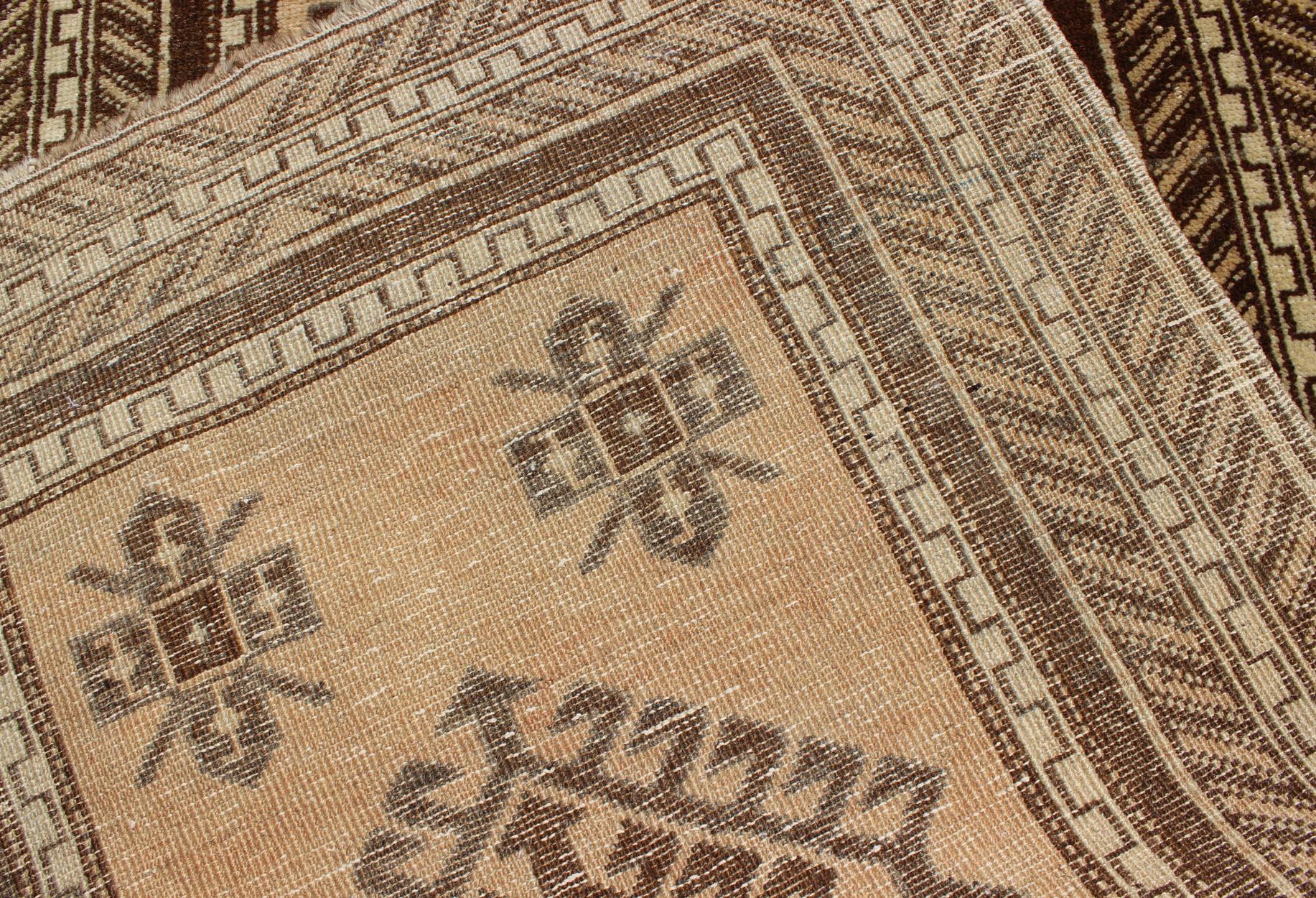 Earth-Toned Vintage Turkish Oushak Runner with Stacked Medallion Design For Sale 6