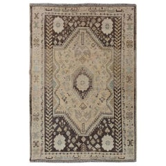 Earth Tones Faded Vintage Persian Shiraz Worn Down Hand Knotted Oriental Rug