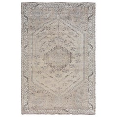 Earth Tones Vintage and Worn Down Persian Qashqai Pure Wool Hand Knotted Rug
