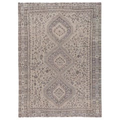 Earth Tones Vintage and Worn Down Persian Shiraz Pure Wool Hand Knotted Oriental