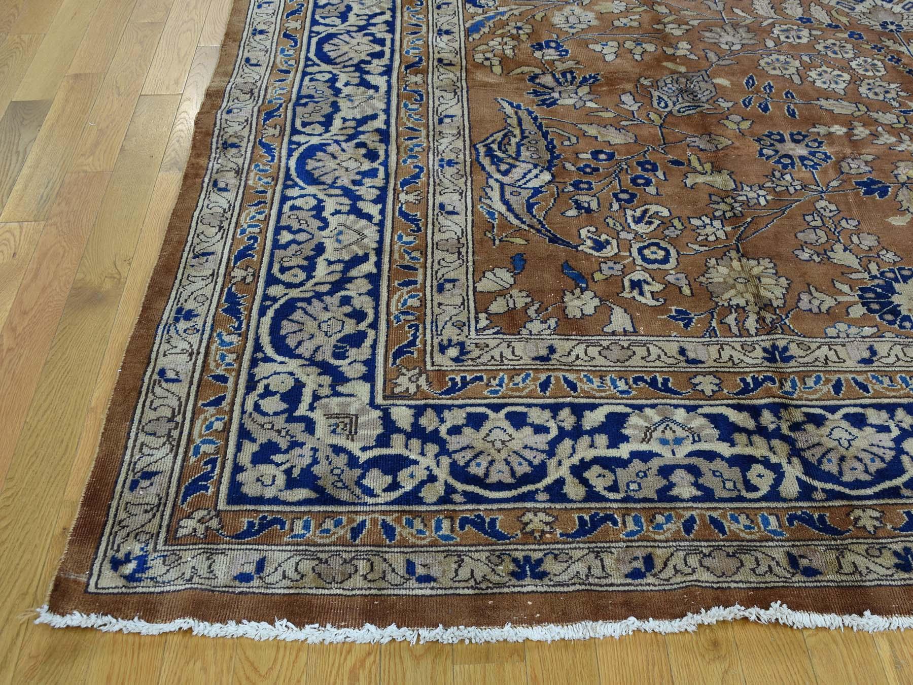 Earth Tones, Navy 1920 Vintage Hand Knotted  Persian Sarouk Rug 3