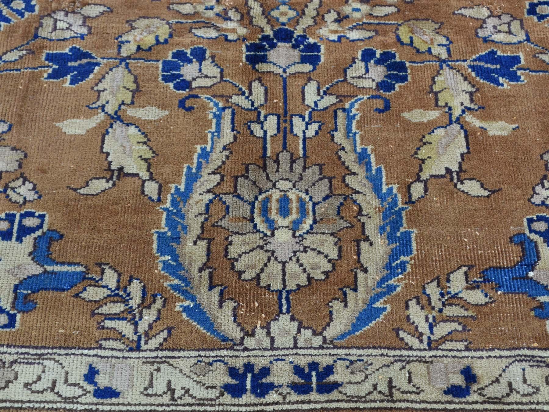Earth Tones, Navy 1920 Vintage Hand Knotted  Persian Sarouk Rug 6