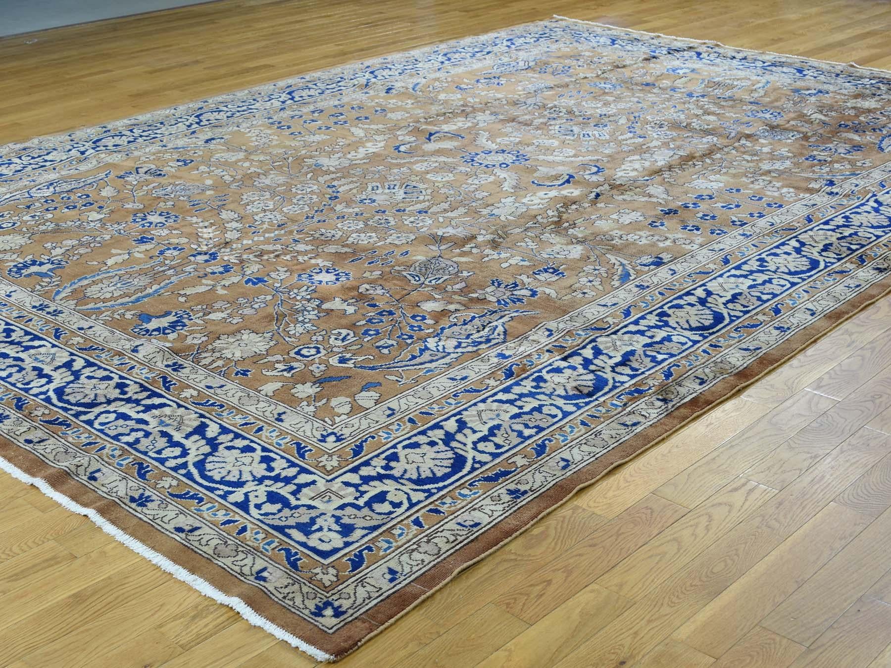 Earth Tones, Navy 1920 Vintage Hand Knotted  Persian Sarouk Rug 1