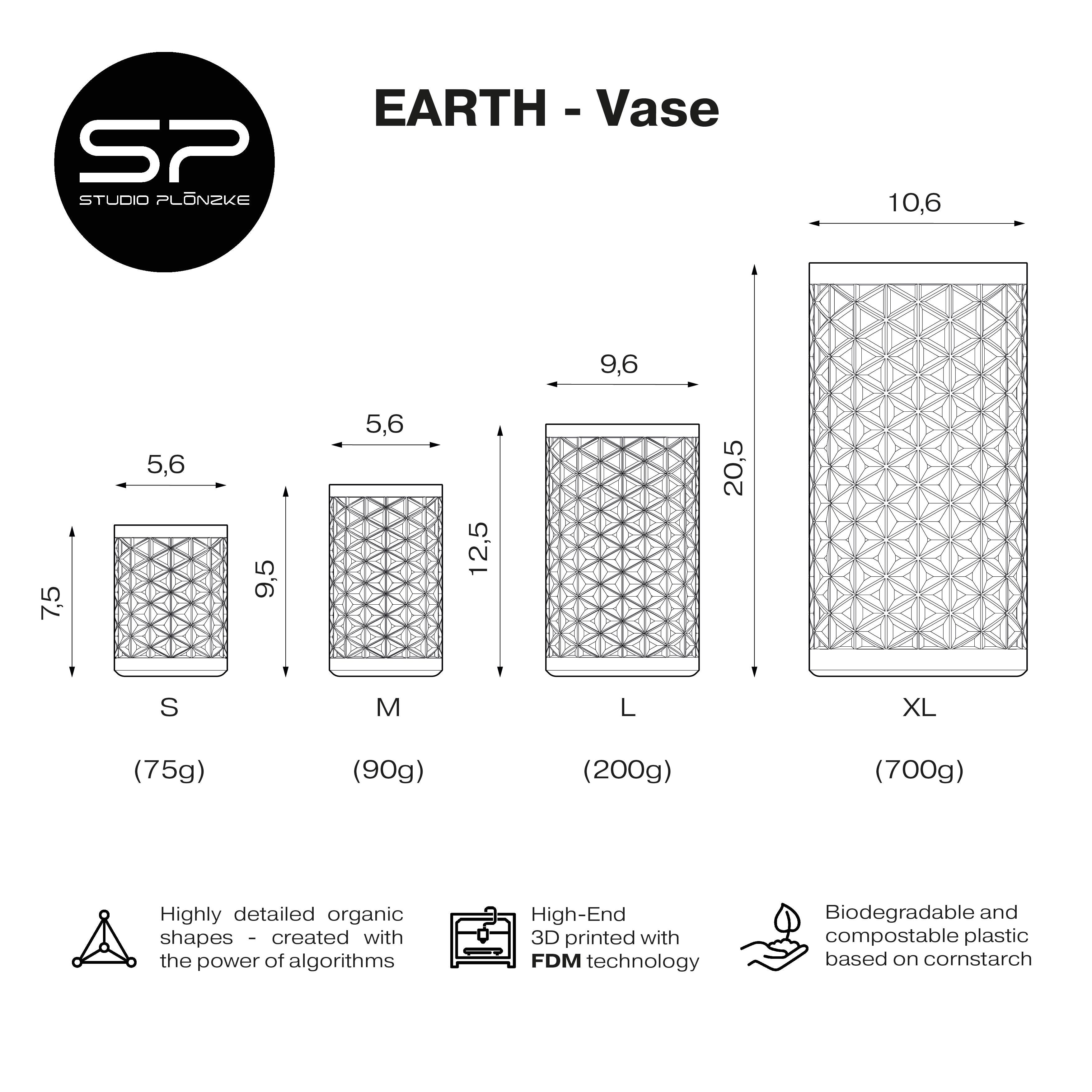 Moderne Vase „EARTH“ aus Bio-Kunst Kunststoff, Deutschland (Maschinell gefertigt) im Angebot
