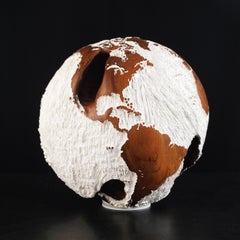 Earth White Hammered Teak Globe Sculpture
