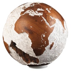 Earth White Hammered Teak Globe Sculpture
