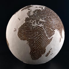 Earth White Sand Teak Globe Sculpture