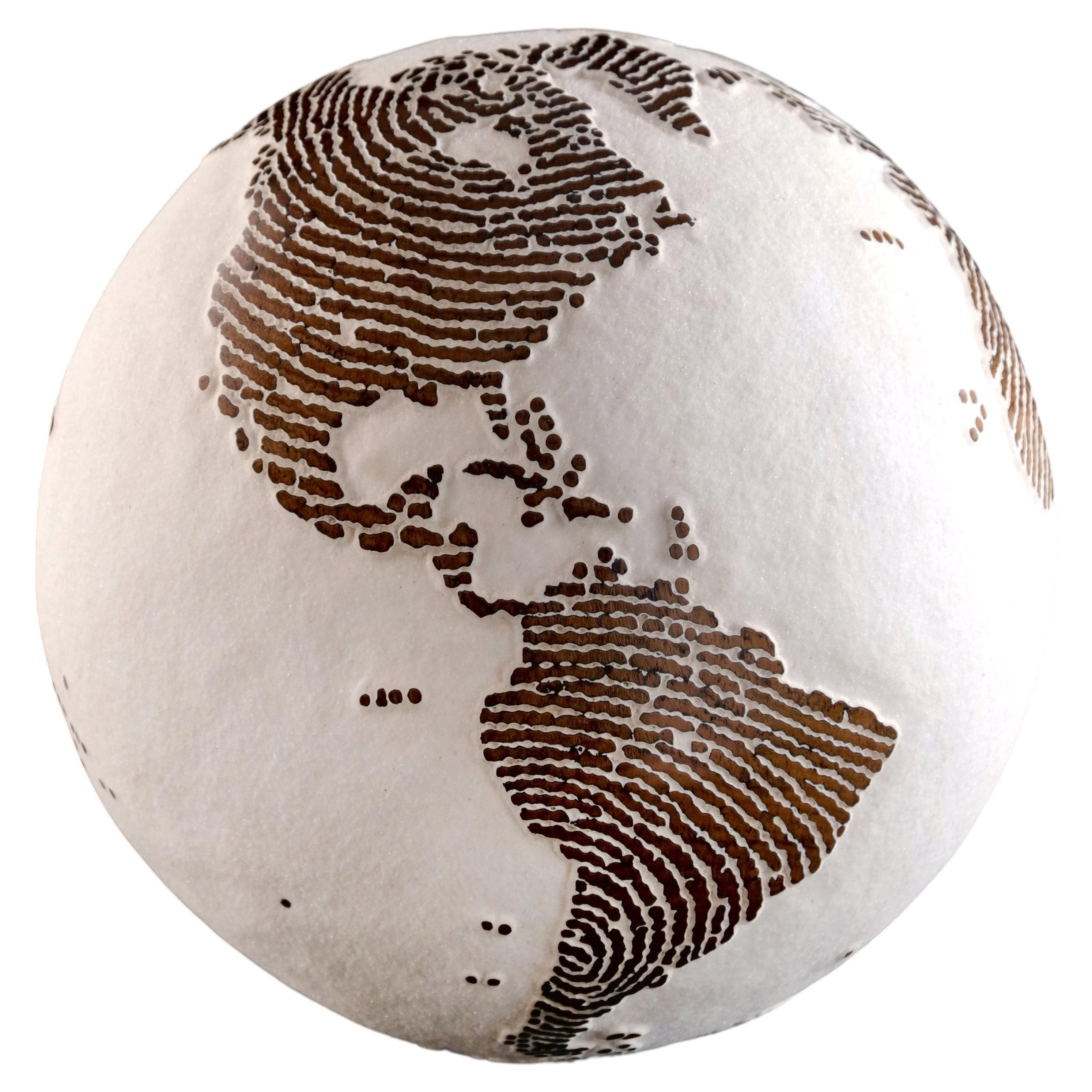 Earth White Sand Teak Globe Sculpture For Sale
