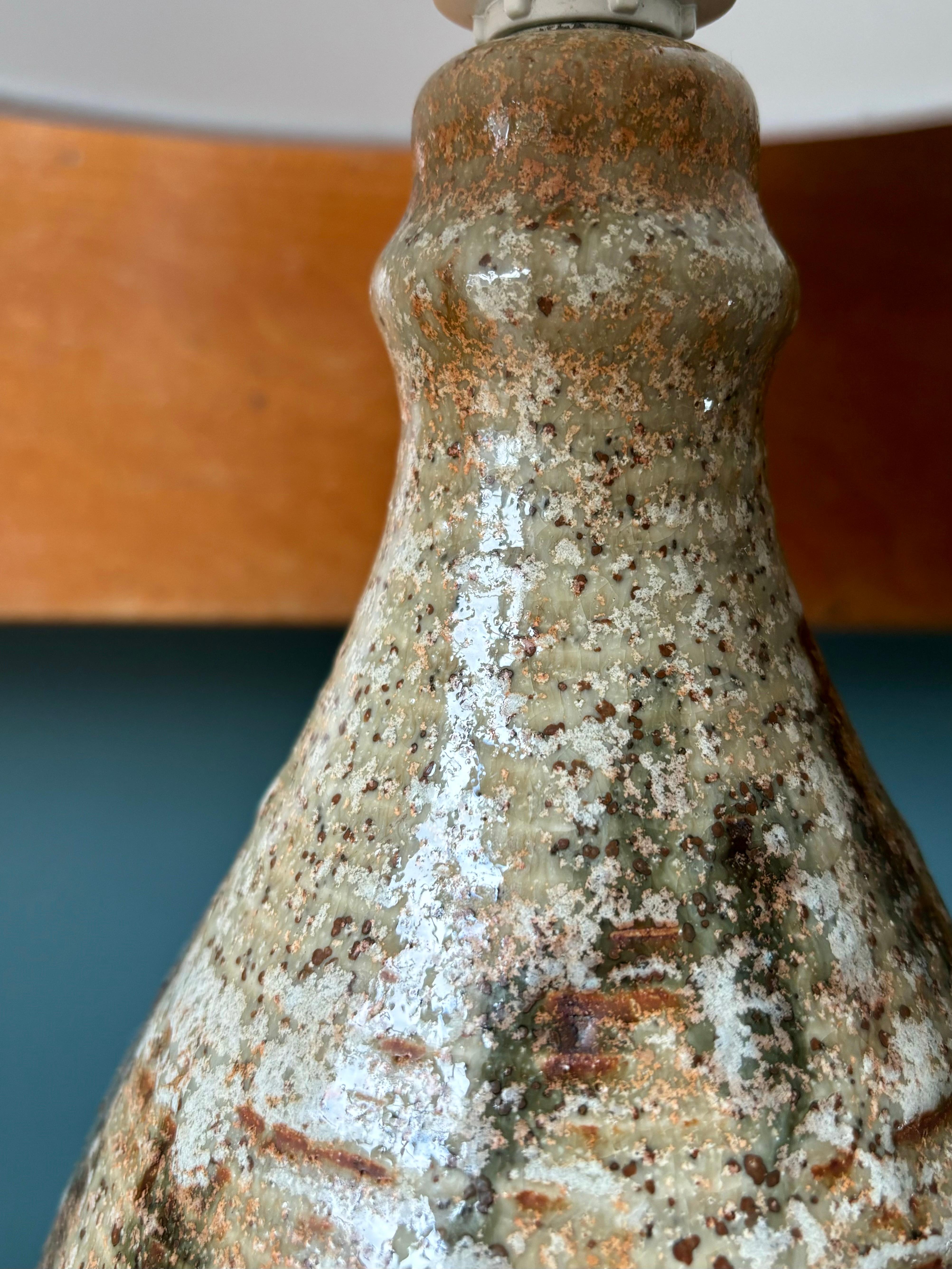 Ceramic Earthcolored Vintage Stoneware Table Lamp, 1960s For Sale