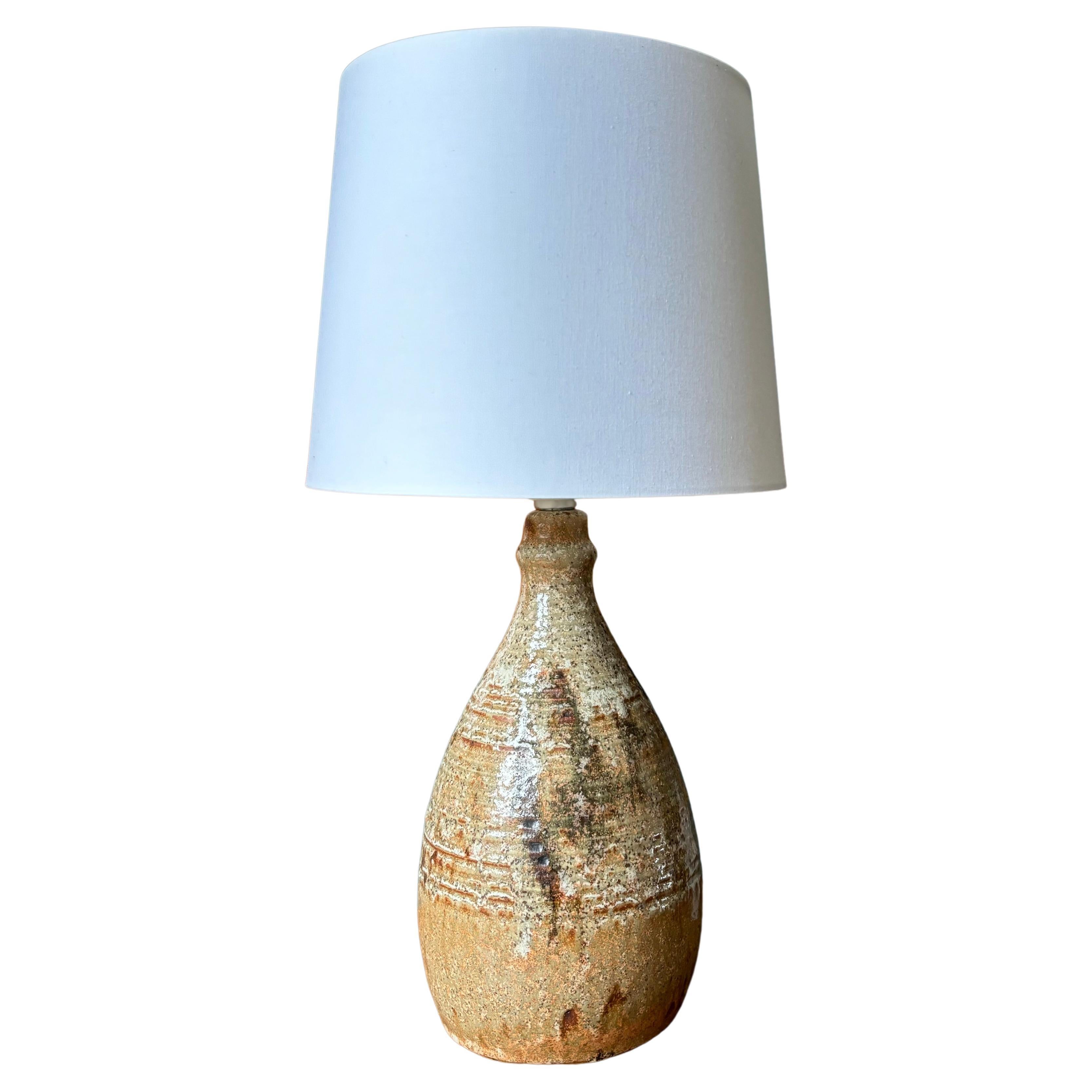 Earthcolored Vintage Stoneware Table Lamp, 1960s For Sale