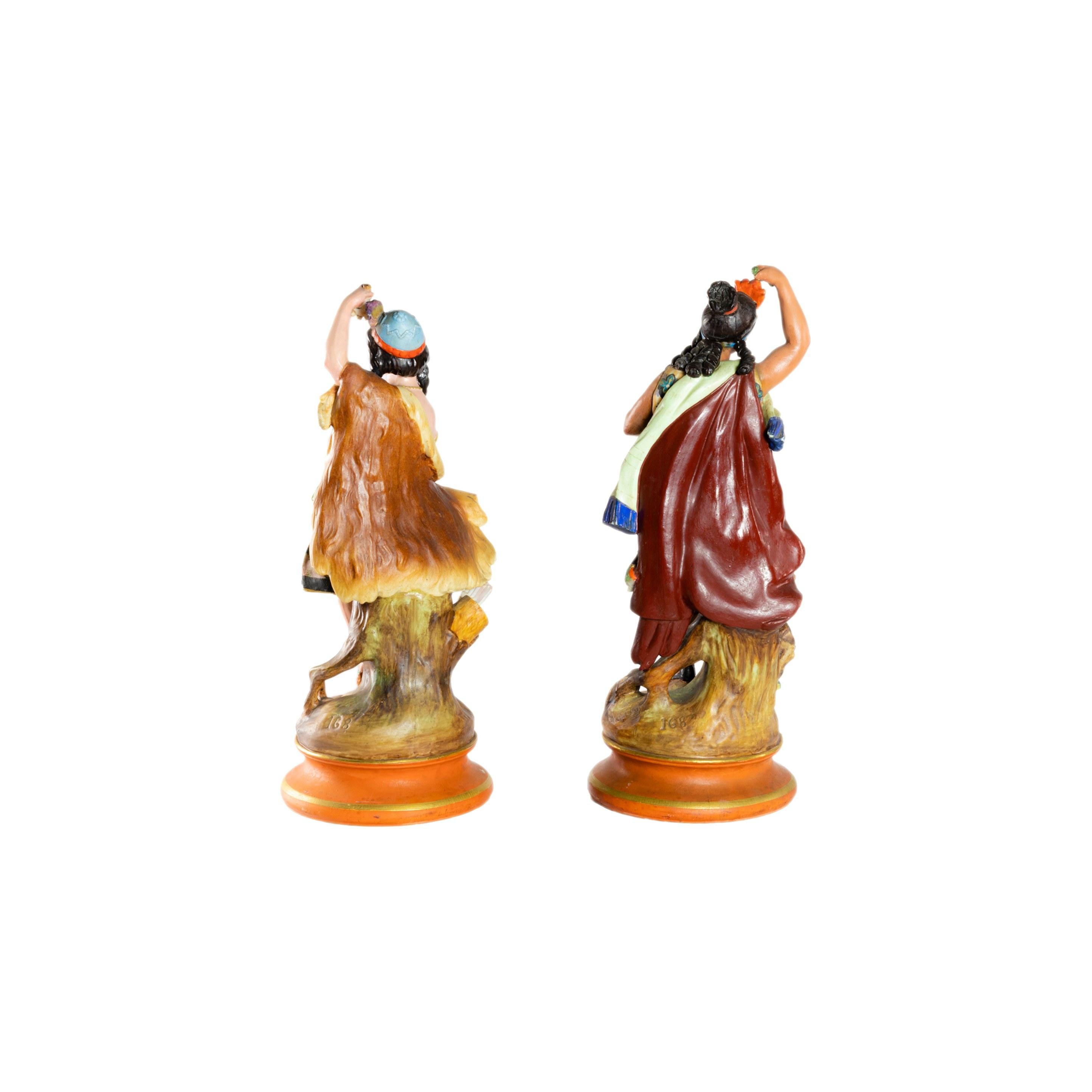 French Earthenwar estatues of Inca couple by Montereau Faïenceries, 19th Century