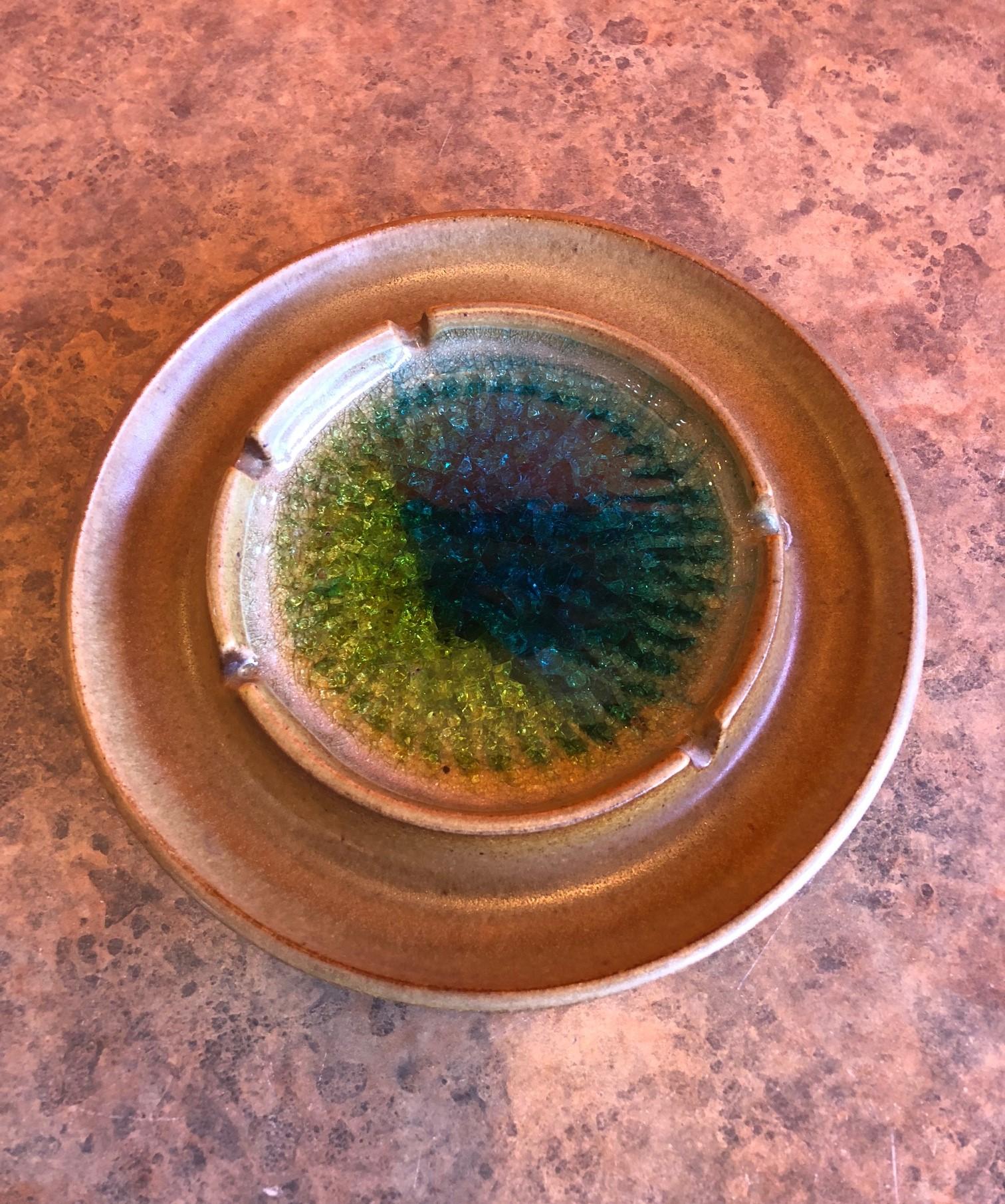 American Earthenware and Crackled Glass Ashtray by Robert Maxwell