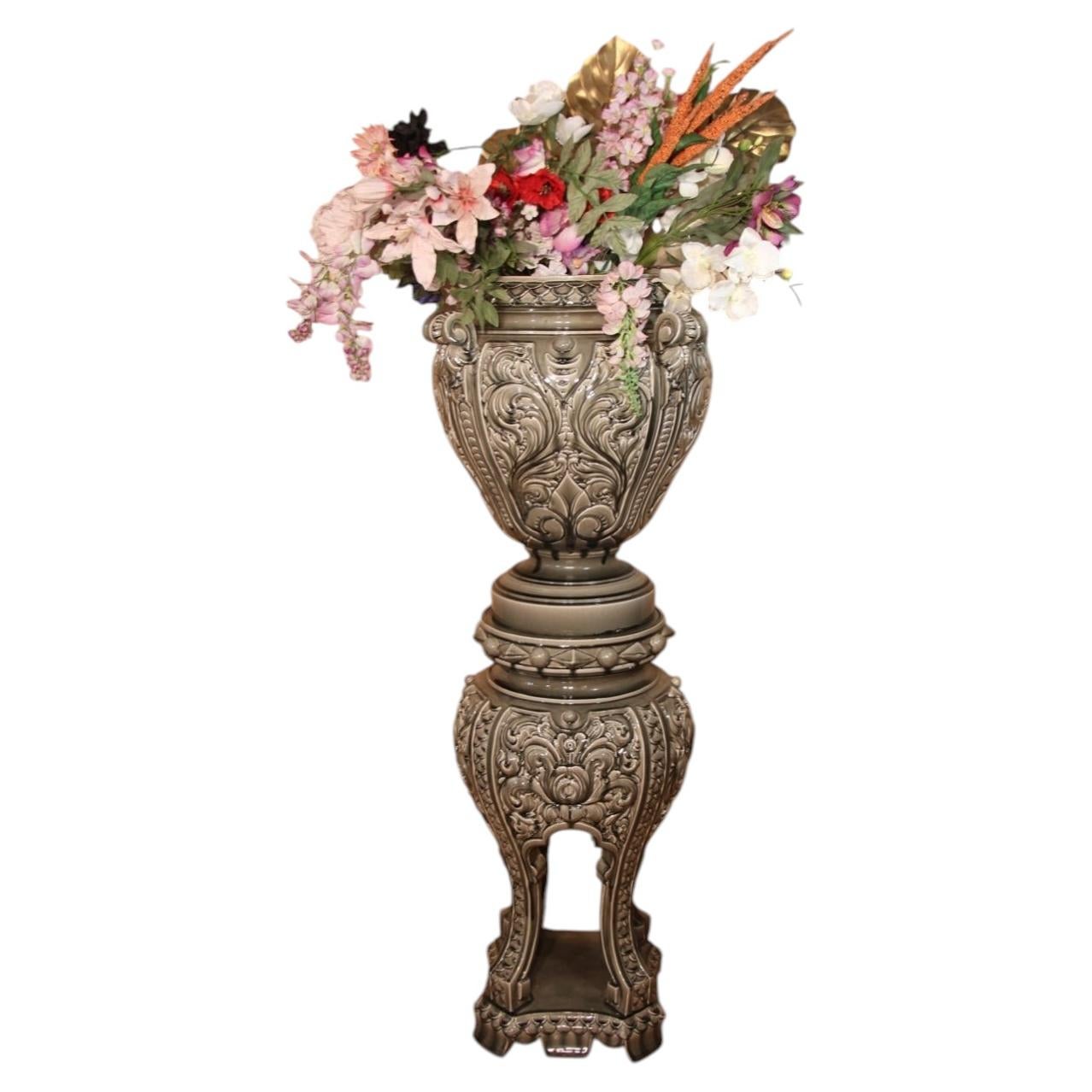 Earthenware Cache Pot Et Ca Colonne Attributed To Massier For Sale