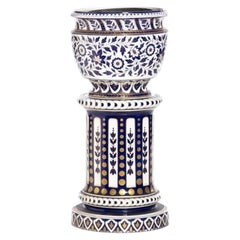 Faïence - Cache-pot avec colonne en faïence de Sarreguemines