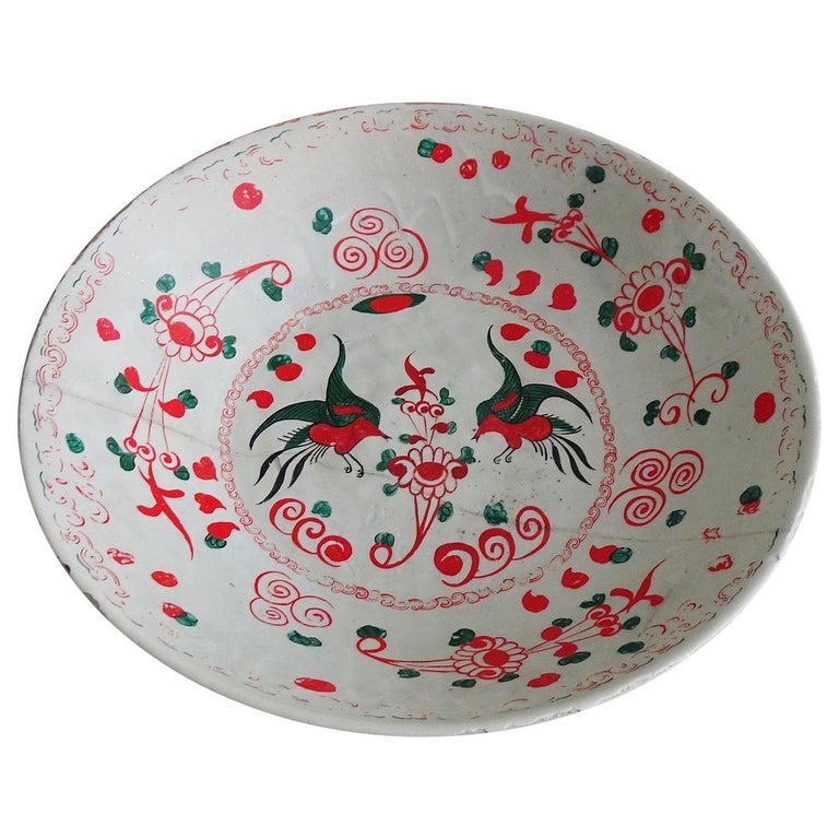 Earthenware, Ceramic Bowl with Floral Decor, 18th Century For Sale at