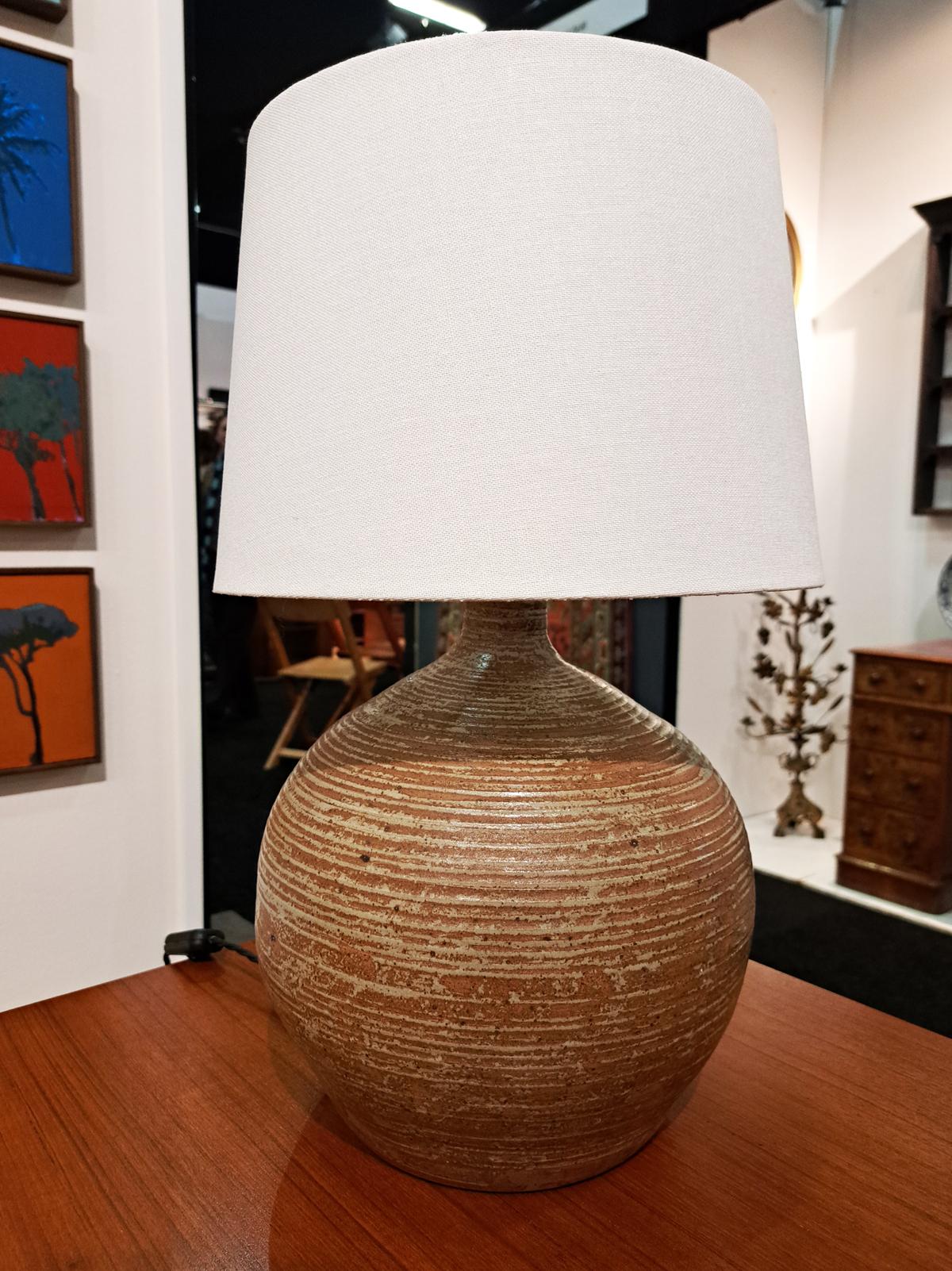 French Earthenware ceramic table lamp, France 1970s For Sale