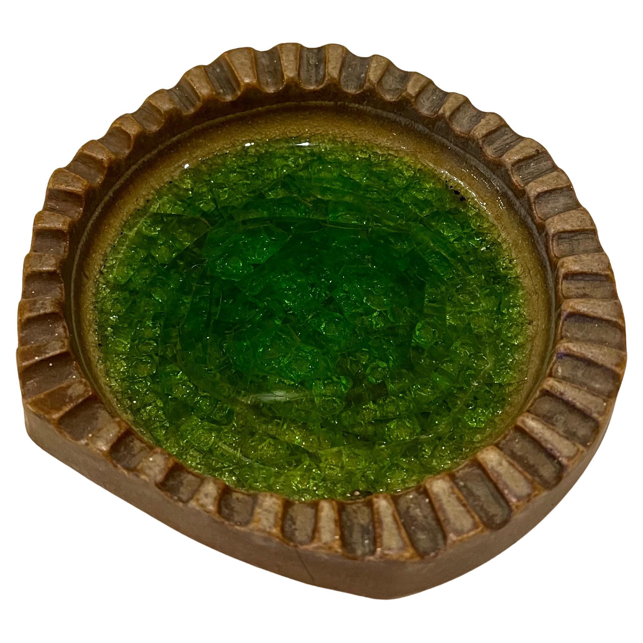 American Earthenware & Crackled Glass Ashtray Catch All Freeform Bowl by Robert Maxwell
