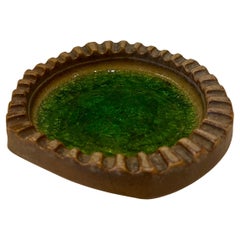 Earthenware & Crackled Glass Ashtray Catch All Freeform Bowl by Robert Maxwell