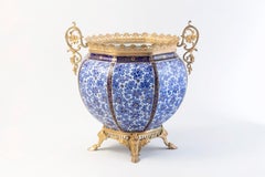 Earthenware Cup with Floral Decor and Gilt Bronze, circa 1880