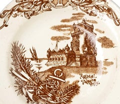 Earthenware - Earthenware plate from Massarelos 'Tower of Belém' - 19th century