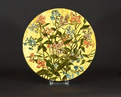 Earthenware John Bennett Plakette aus Steingut mit rosa und blauem Phlox