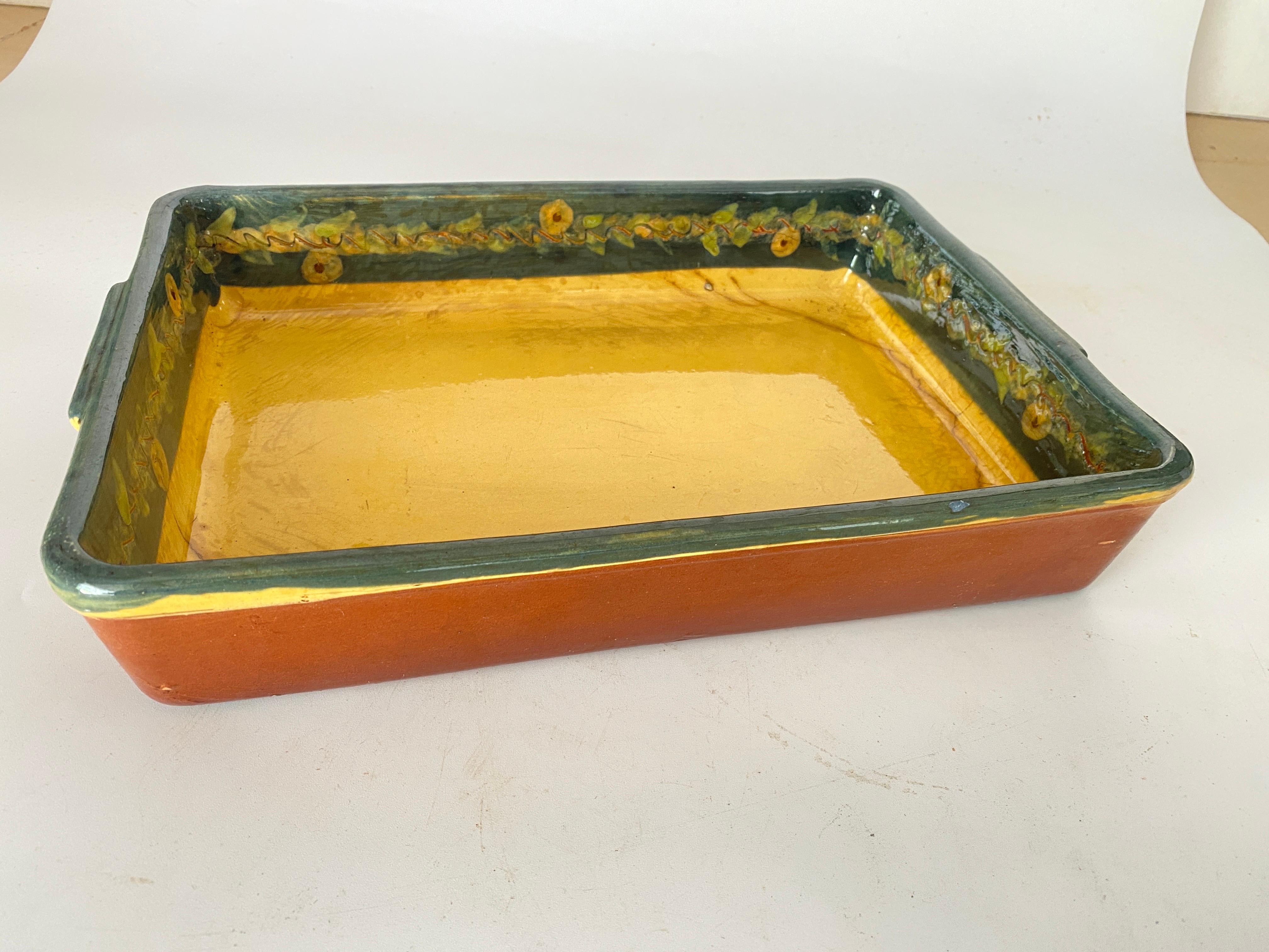 French Provincial Earthenware oven dish Decorative Dish With flowers decoration Yellow Color  For Sale