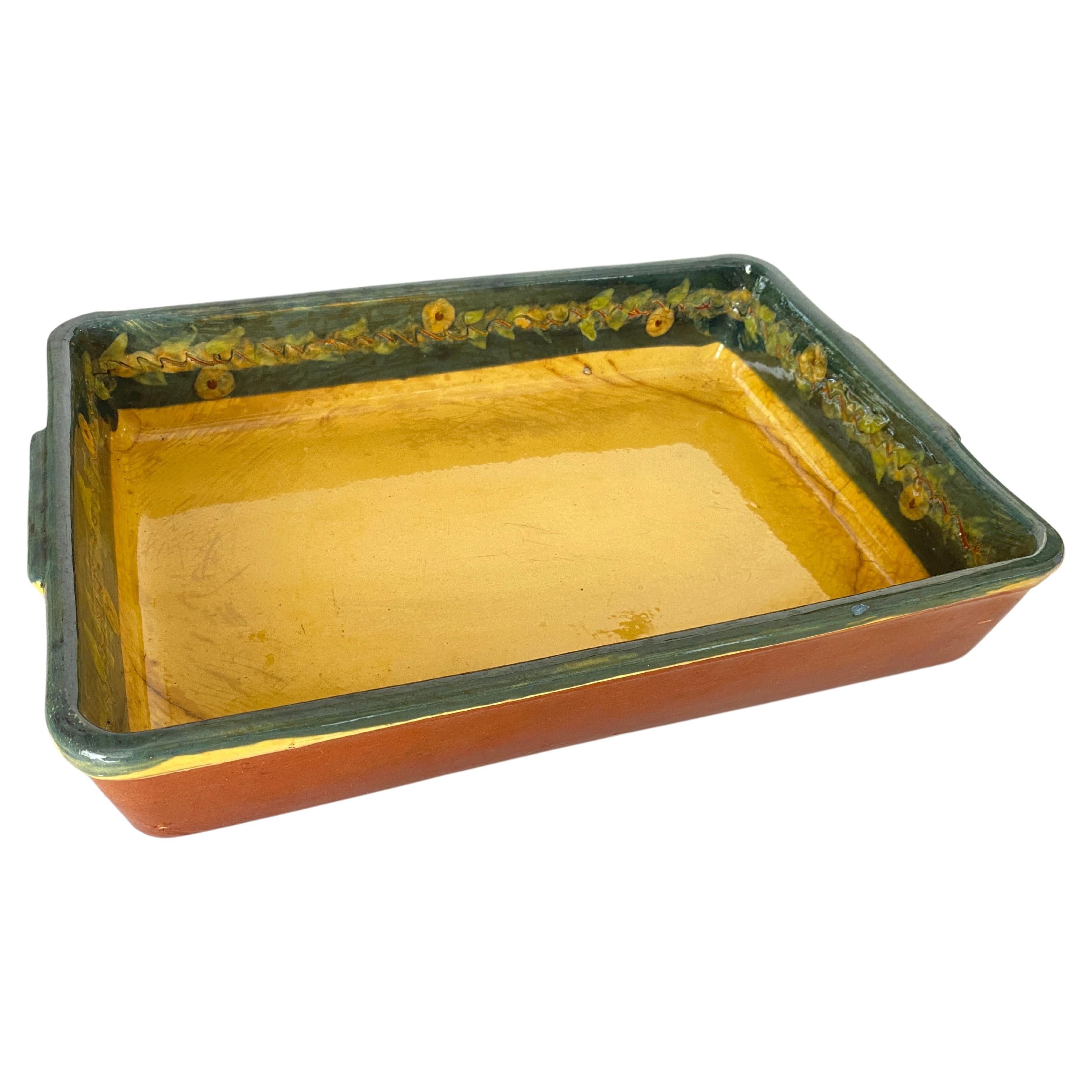 Earthenware oven dish Decorative Dish With flowers decoration Yellow Color  For Sale